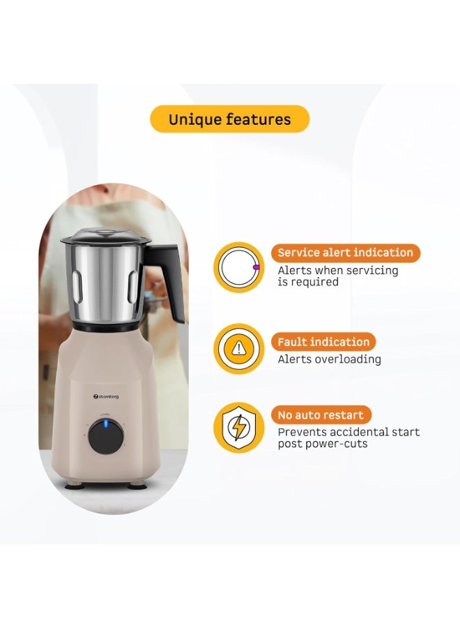 Atomberg Xiana 750 Watt Mixer Grinder | 3 Multipurpose Stainless Steel Jars | Coarse Mode for Silbatta-like Textures | Powerful Intelligent Motor | Easy Fault LED Indication | Seasand Ivory - Image 3